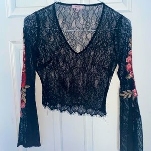 Lace Blouse with Rose Embroidery